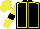 Black, yellow seams, yellow sleeves, black armbands, yellow cap