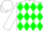 White and aqua green checked diamonds, white sleeves and cap