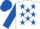 White, royal blue stars, sleeves and cap