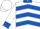White, royal blue inverted chevrons, collar and cuffs, white cap with blue peak