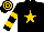 Black, gold star, hooped sleeves and cap