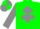 Soft green body, grey cross of lorraine, grey arms, soft green hooped, grey cap, soft green quartered