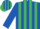Royal blue & emerald green stripes, royal blue sleeves, striped cap