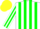 White body, green striped, white arms, green striped, yellow cap