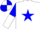 White, blue star, blue and white halved sleeves, quartered cap