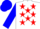 White, red stars, blue sleeves and cap