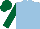 Light blue, dark green sleeves and cap