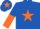 Royal blue, dayglo orange star, halved sleeves, royal blue cap, dayglo orange star