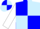 Blue and light blue quartered, white sleeves, blue and light blue quartered cap