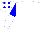 White, blue and white halved sleeves, white cap, blue spots