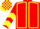 Red, yellow seams, chevrons on sleeves, check cap