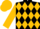 Black and old gold checked diamonds, old gold sleeves and cap