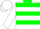 White, green hoops and collar, white sleeves, green cuffs, white cap