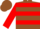 Brown and red hoops, red sleeves, brown cap