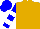 Old gold, blue and white hooped sleeves, blue cap