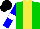 Green, yellow stripe, one red and one blue sleeves, white armbands, black cap