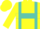 Yellow, turquoise braces, hoop and armband, yellow cap