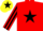 RED, BLACK star, striped sleeves, YELLOW cap, BLACK star