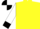 Yellow, black 'v' bib, white sleeves, black collar and cuffs, black and white quartered cap