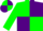 Green and purple quartered diagonally, green sleeves, quartered cap