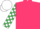 Cerise and white checks, emerald green and white checked sleeves, white cap