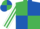 Emerald green and royal blue (quartered), white and emerald green striped sleeves