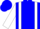 Blue, white braces, white bands on sleeves