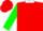 Red, white horseshoe on back, green sleeves, white cuffs & collar