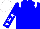 Empire blue, white epaulettes, empire blue sleeves, white stars and cap