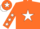 Orange, white star, orange sleeves, white stars, orange cap, white star and peak