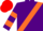 Purple, orange sash, hooped sleeves, red cap
