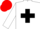 White, black cross, red cap