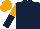 Dark blue, orange and dark blue halved sleeves, orange cap