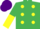 EMERALD GREEN, YELLOW spots, halved sleeves, PURPLE cap