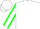 White, green spot, white sleeves, green seams, white cap
