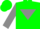 Soft green body, grey inverted triangle, grey arms, soft green cap