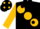 Black, large gold spots, black dots on gold sleeves