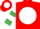 Red, white disc, white and emerald green hooped sleeves