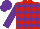 Red and purple checked diamonds, purple sleeves and cap