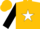 Gold, black 'gg', white star stripe on black sleeves, gold cap