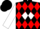 Black, red band of diamonds, red and white checked diamond sleeves, black cap