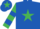 Royal blue, emerald green star, emerald green and royal blue hooped sleeves, royal blue cap, emerald green star