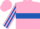 Dayglo pink, royal blue hoop, striped sleeves, dayglo pink cap