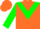 Orange, green chevron, green armlet on sleeves, orange cap