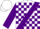 White, purple sash, purple blocks on sleeves, white cap