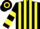 Black, yellow stripes, hooped sleeves and cap