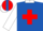 Royal blue, red maltese cross, white collar and sleeves, royal blue cuffs, white cap, royal blue stripe