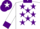 White, purple stars, collar and cuffs, white sleeves, purple cap, white star