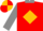 Red, gold diamond, grey collar and sleeves, gold armband, red and gold quartered cap
