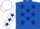 Royal blue, dark blue stars, white sleeves, dark blue stars, white cap